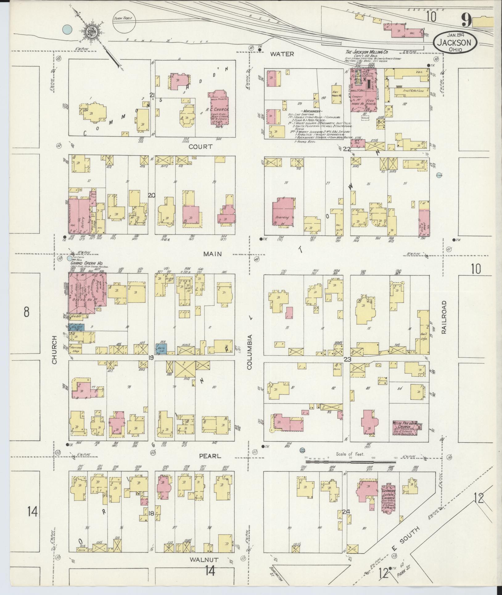 Sanborn Fire Insurance Map from Jackson, Jackson County, Ohio (1914), Sheet #0009 - Historic Sanborn Fire Insurance Map Print, vintage old map wall art, antique decor, genealogy gift, Ohio Ohio map