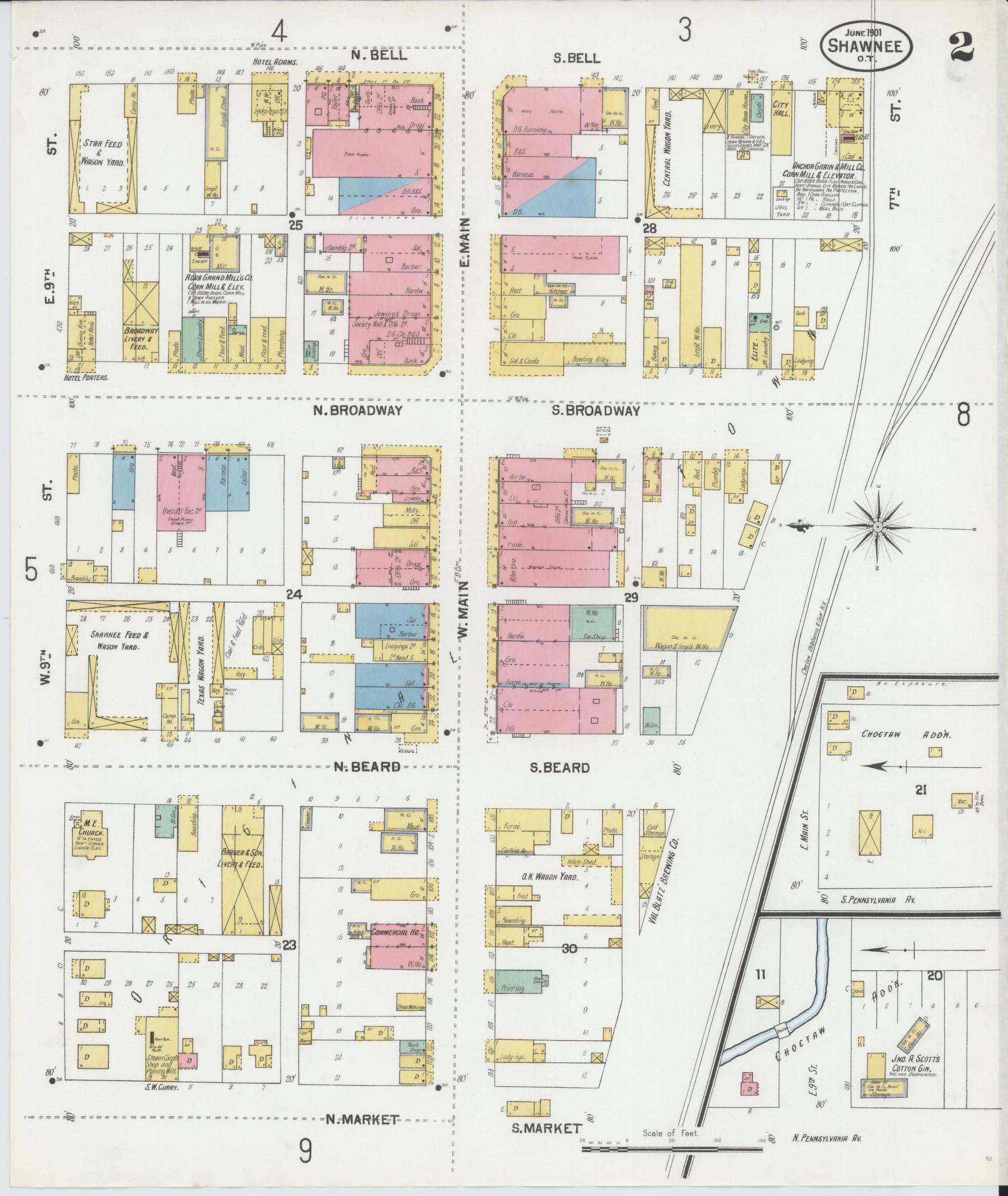 Sanborn Fire Insurance Map from Shawnee, Pottawatomie County, Oklahoma (1901), Sheet #0002 - Complete Map Set gallery image, historic Sanborn map, vintage wall art, Oklahoma Oklahoma