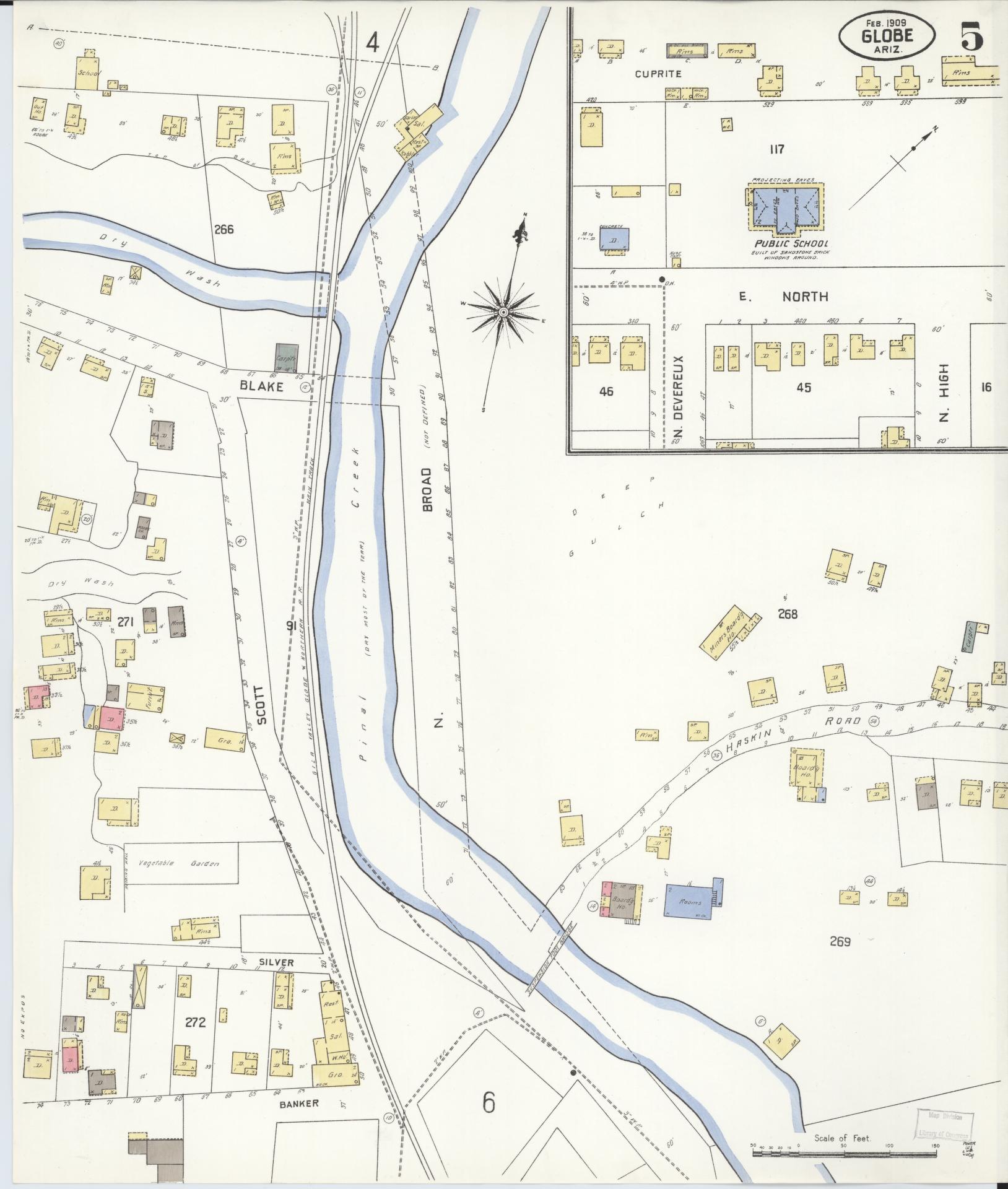Sanborn Fire Insurance Map from Globe, Gila County, Arizona (1909), Sheet #0005 - Historic Sanborn Fire Insurance Map Print, vintage old map wall art, antique decor, genealogy gift, Arizona Arizona map