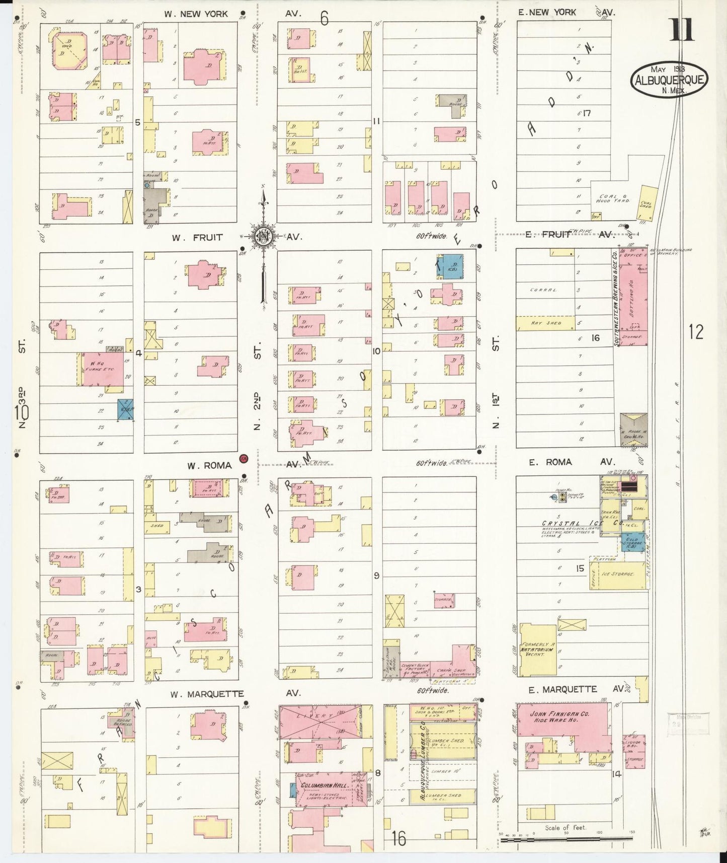 Sanborn Fire Insurance Map from Albuquerque, Bernalillo County, New Mexico (1913), Sheet #0011 - Complete Map Set gallery image, historic Sanborn map, vintage wall art, New Mexico New Mexico