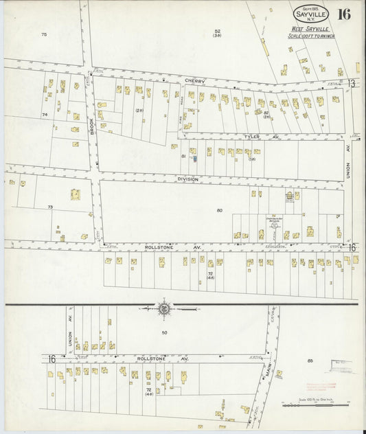 Sanborn Fire Insurance Map from Sayville, Suffolk County, New York (1915), Sheet #0016 - Historic Sanborn Fire Insurance Map Print, vintage old map wall art, antique decor, genealogy gift, New York New York map