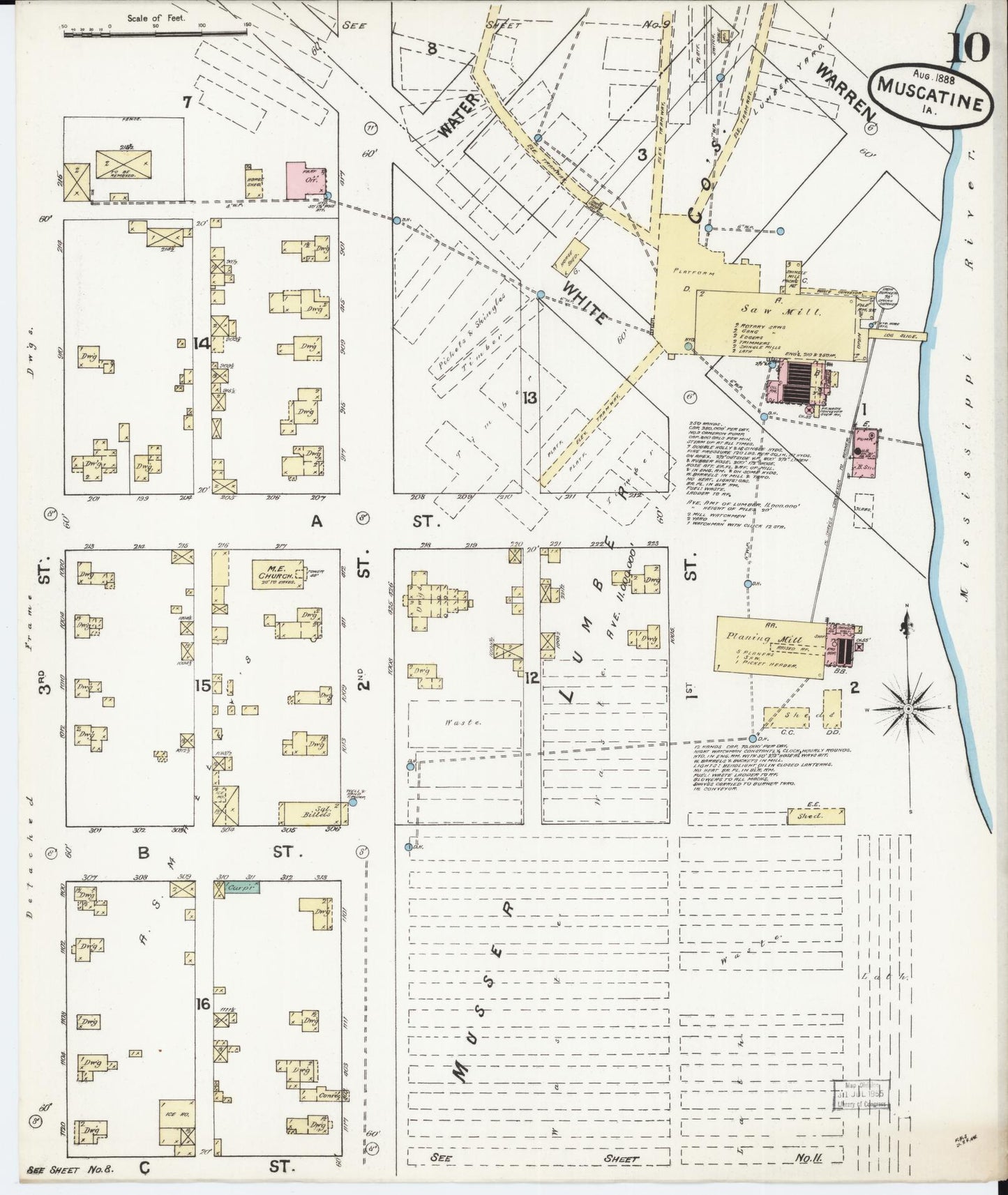 Sanborn Fire Insurance Map from Muscatine, Muscatine County, Iowa (1888), Sheet #0010 - Historic Sanborn Fire Insurance Map Print