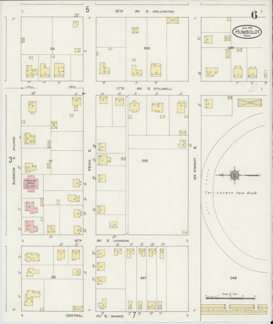 Sanborn Fire Insurance Map from Humboldt, Gibson County, Tennessee (1915), Sheet #0006 - Historic Sanborn Fire Insurance Map Print, vintage old map wall art, antique decor, genealogy gift, Tennessee Tennessee map