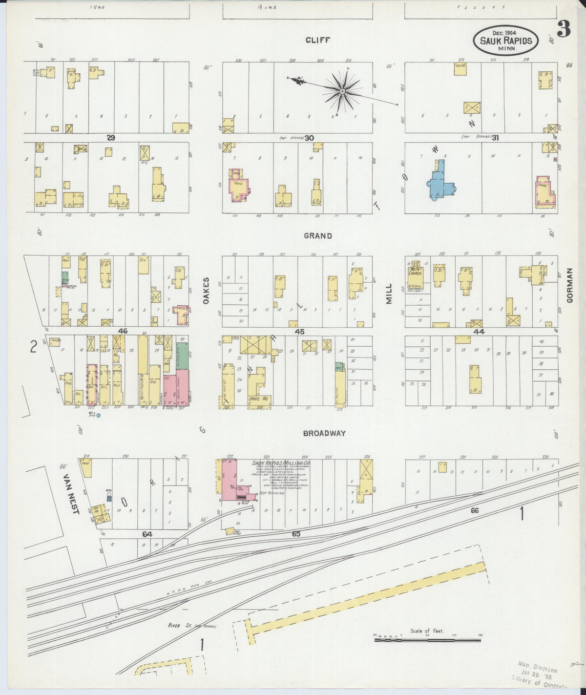 Sanborn Fire Insurance Map from Sauk Rapids, Benton County, Minnesota (1904), Sheet #0003 - Historic Sanborn Fire Insurance Map Print, vintage old map wall art, antique decor, genealogy gift, Minnesota Minnesota map