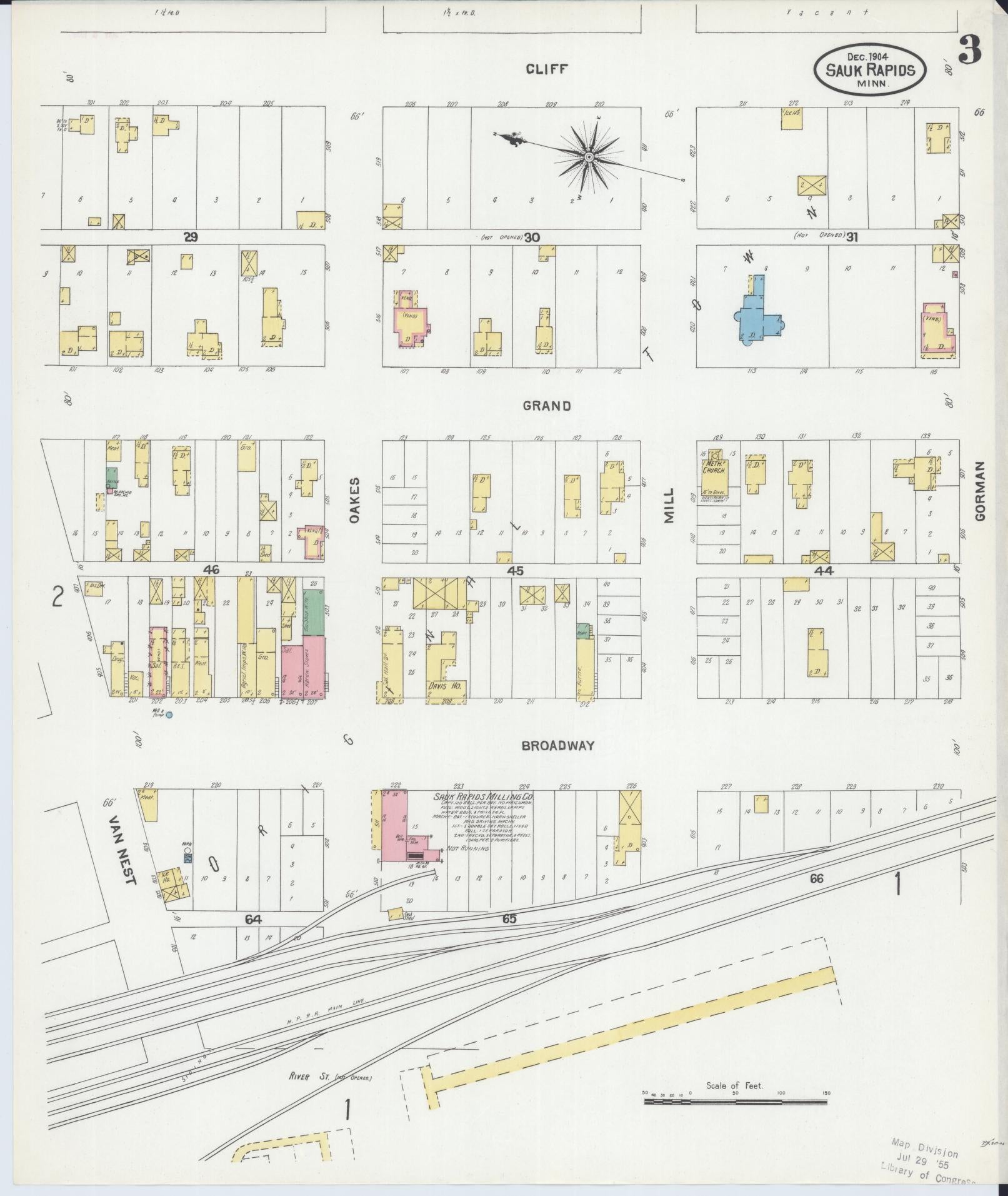 Sanborn Fire Insurance Map from Sauk Rapids, Benton County, Minnesota (1904), Sheet #0003 - Historic Sanborn Fire Insurance Map Print, vintage old map wall art, antique decor, genealogy gift, Minnesota Minnesota map