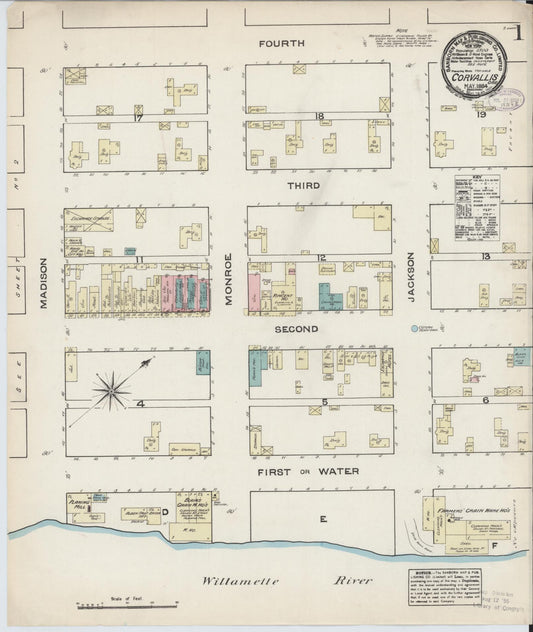 Sanborn Fire Insurance Map from Corvallis, Benton County, Oregon (1884), Sheet #0001 - Historic Sanborn Fire Insurance Map Print, vintage old map wall art, antique decor, genealogy gift, Oregon Oregon map