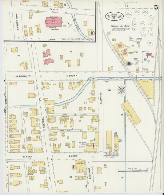 Sanborn Fire Insurance Map from Titusville, Crawford County, Pennsylvania (1898), Sheet #0005 - Historic Sanborn Fire Insurance Map Print, vintage old map wall art, antique decor, genealogy gift, Pennsylvania Pennsylvania map