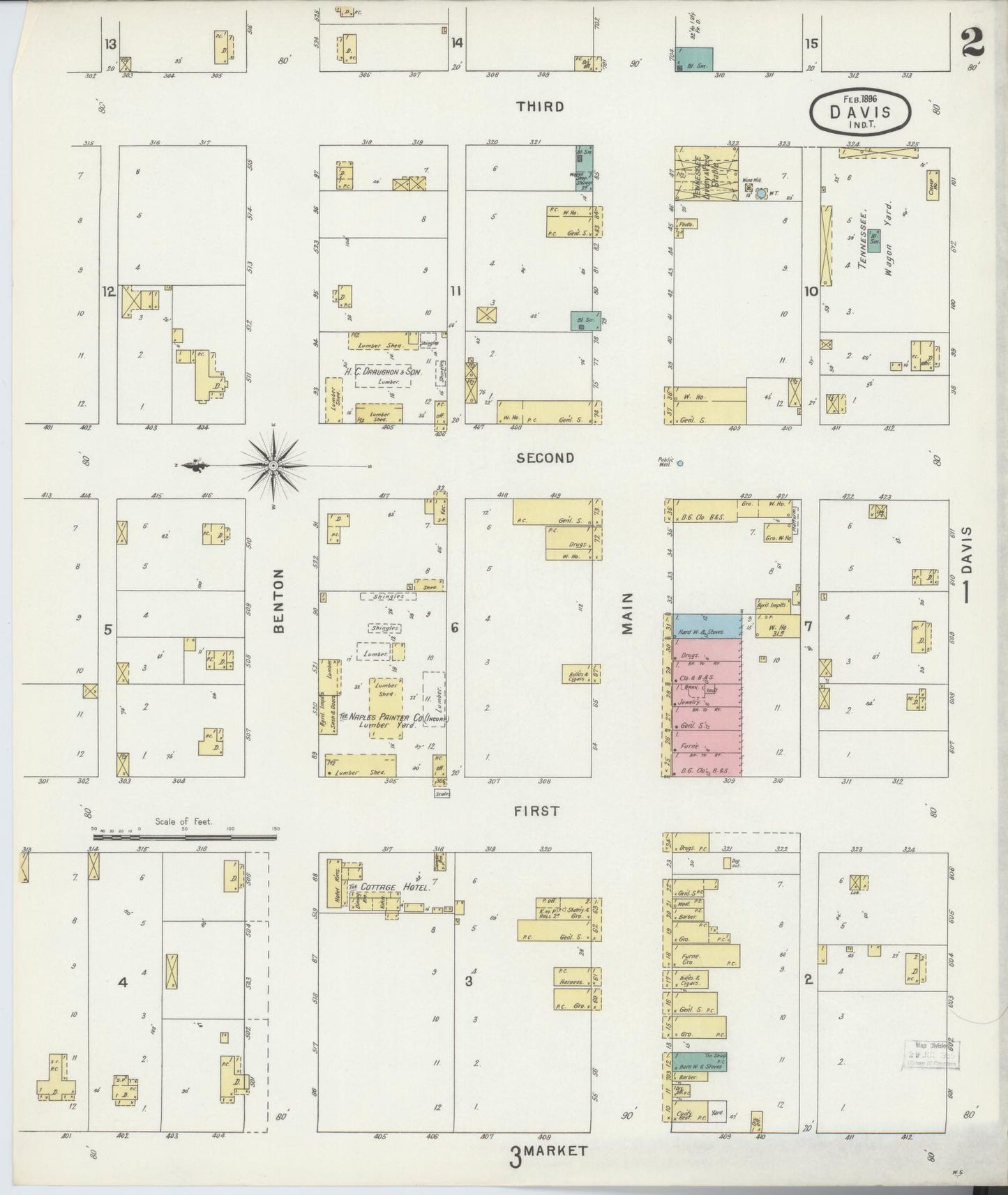 Sanborn Fire Insurance Map from Davis, Murray County, Oklahoma (1896), Sheet #0002 - Historic Sanborn Fire Insurance Map Print, vintage old map wall art, antique decor, genealogy gift, Oklahoma Oklahoma map