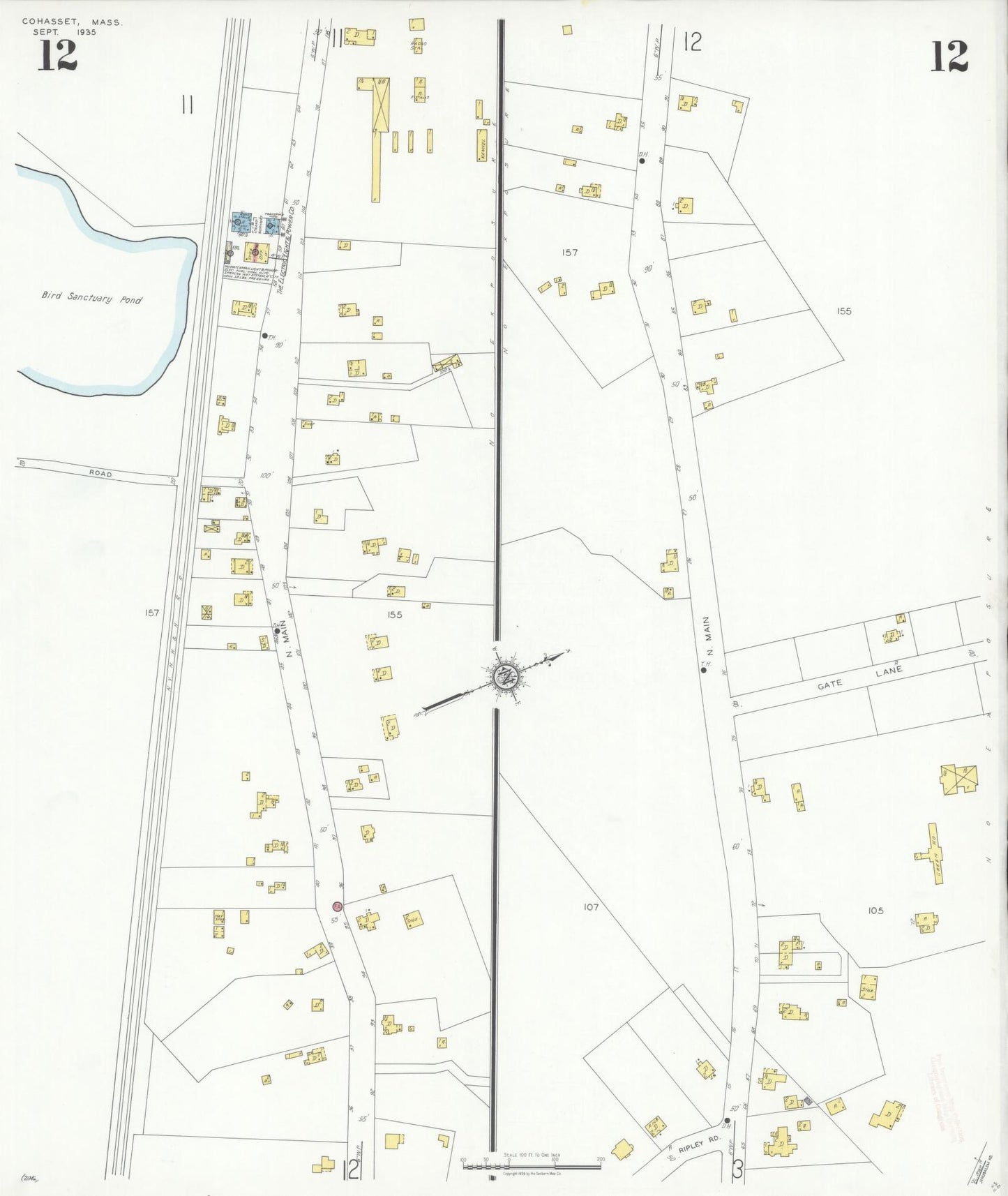 Sanborn Fire Insurance Map from Cohasset, Norfolk County, Massachusetts (1935), Sheet #0012 - Historic Sanborn Fire Insurance Map Print, vintage old map wall art, antique decor, genealogy gift, Massachusetts Massachusetts map