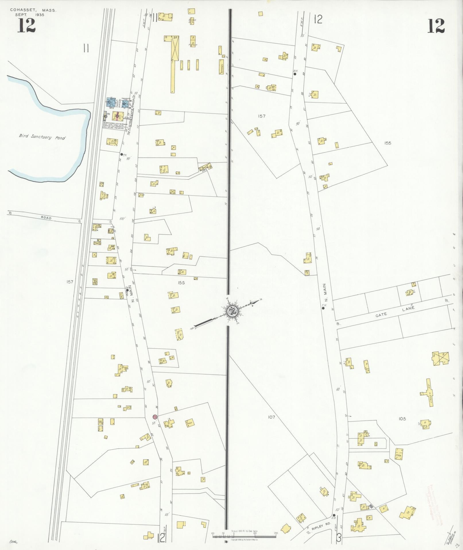 Sanborn Fire Insurance Map from Cohasset, Norfolk County, Massachusetts (1935), Sheet #0012 - Historic Sanborn Fire Insurance Map Print, vintage old map wall art, antique decor, genealogy gift, Massachusetts Massachusetts map