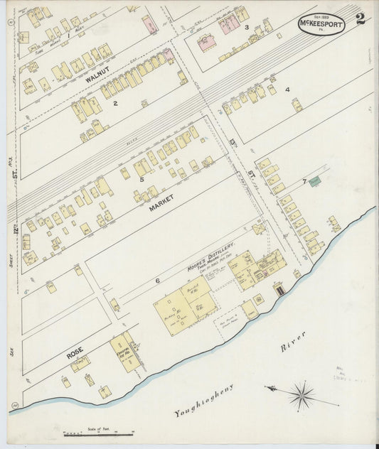 Sanborn Fire Insurance Map from McKeesport, Allegheny County, Pennsylvania (1889), Sheet #0002 - Historic Sanborn Fire Insurance Map Print, vintage old map wall art, antique decor, genealogy gift, Pennsylvania Pennsylvania map