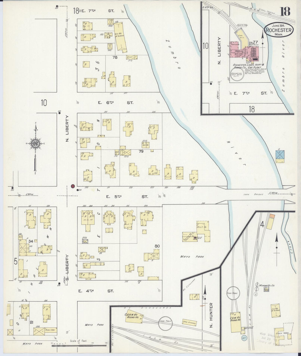 Sanborn Fire Insurance Map from Rochester, Olmsted County, Minnesota (1914), Sheet #0018 - Historic Sanborn Fire Insurance Map Print, vintage old map wall art, antique decor, genealogy gift, Minnesota Minnesota map