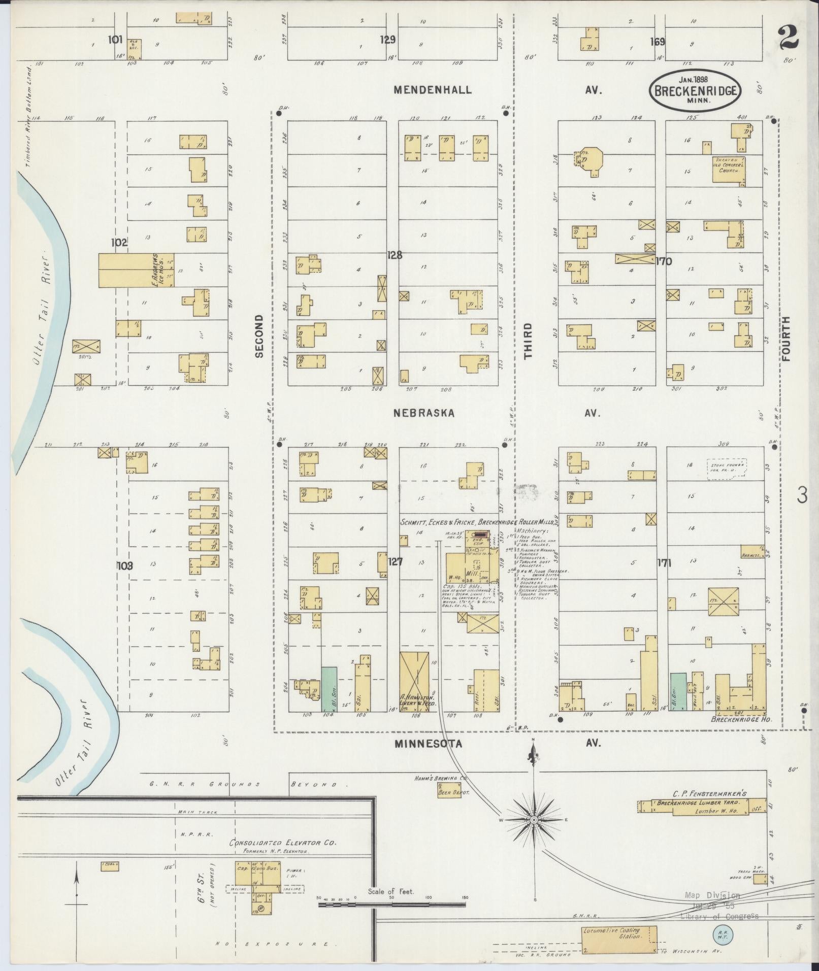 Sanborn Fire Insurance Map from Breckenridge, Wilkin County, Minnesota (1898), Sheet #0002 - Historic Sanborn Fire Insurance Map Print, vintage old map wall art, antique decor, genealogy gift, Minnesota Minnesota map