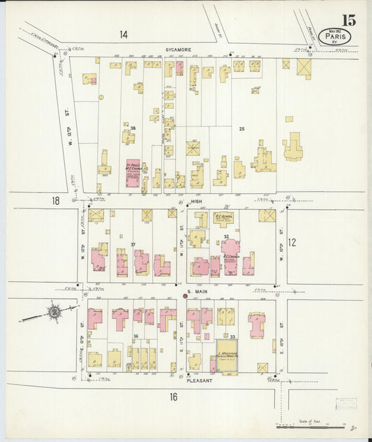 Sanborn Fire Insurance Map from Paris, Bourbon County, Kentucky (1912), Sheet #0015 - Historic Sanborn Fire Insurance Map Print, vintage old map wall art, antique decor, genealogy gift, Kentucky Kentucky map