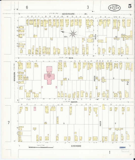 Sanborn Fire Insurance Map from Dover, Kent County, Delaware (1904), Sheet #0005 - Historic Sanborn Fire Insurance Map Print, vintage old map wall art, antique decor, genealogy gift, Delaware Delaware map