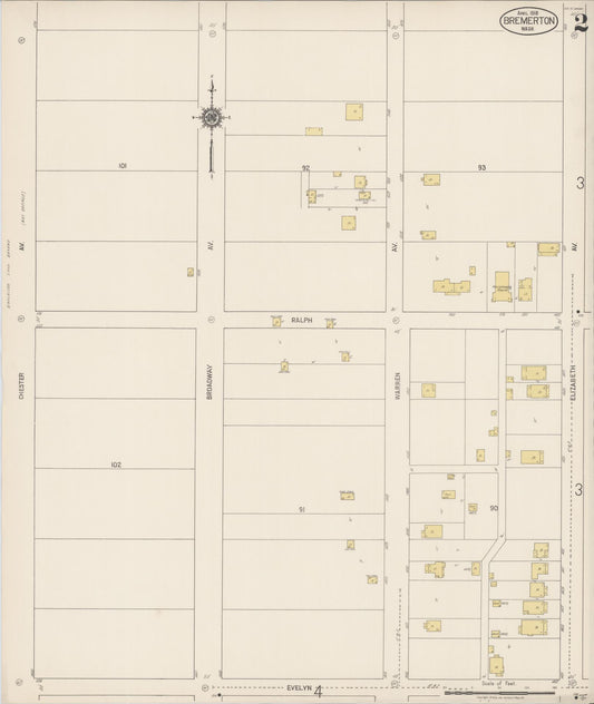 Sanborn Fire Insurance Map from Bremerton, Kitsap County, Washington (1918), Sheet #0002 - Historic Sanborn Fire Insurance Map Print, vintage old map wall art, antique decor, genealogy gift, Washington Washington map