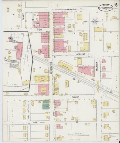 Sanborn Fire Insurance Map from Greenville, Butler County, Alabama (1893), Sheet #0002 - Complete Map Set gallery image, historic Sanborn map, vintage wall art, Alabama Alabama