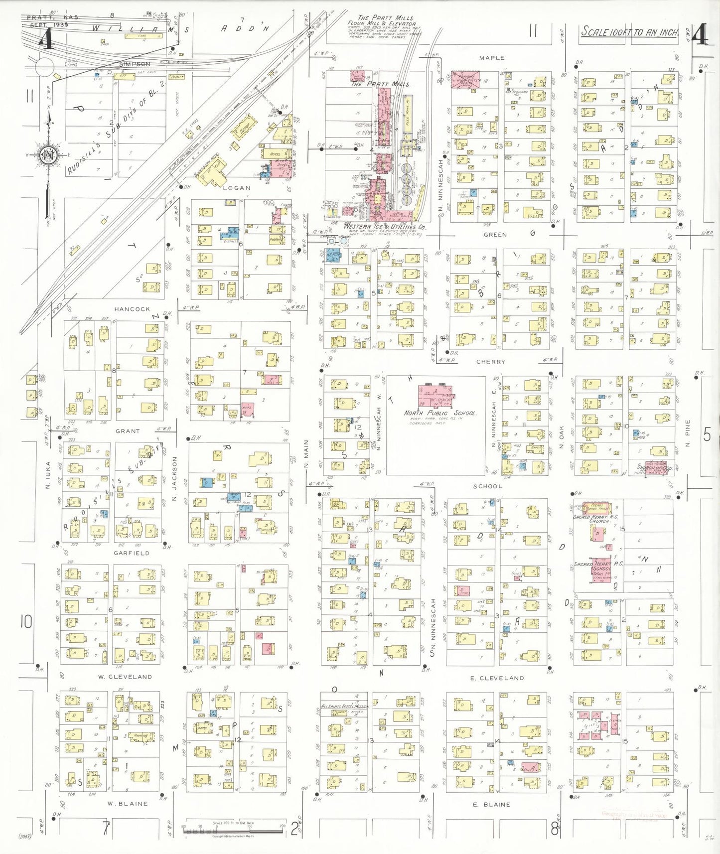 Sanborn Fire Insurance Map from Pratt, Pratt County, Kansas (1935), Sheet #0004 - Complete Map Set gallery image, historic Sanborn map, vintage wall art, Kansas Kansas