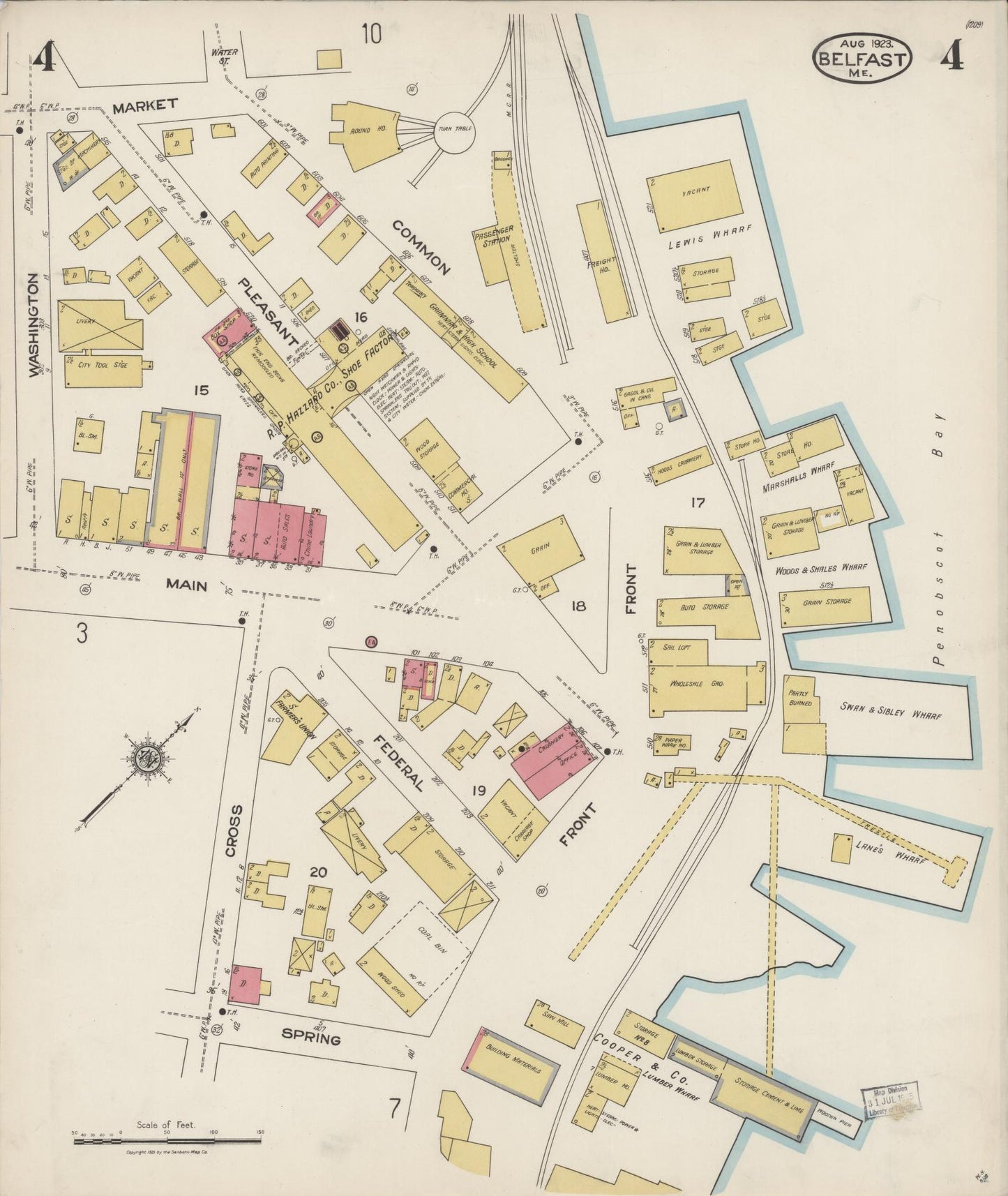 Sanborn Fire Insurance Map from Belfast, Waldo County, Maine (1923), Sheet #0004 - Complete Map Set gallery image, historic Sanborn map, vintage wall art, Maine Maine
