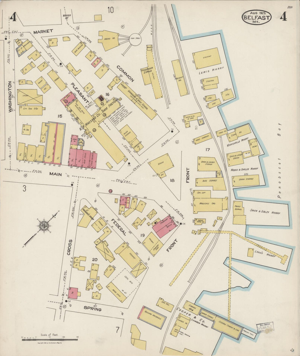 Sanborn Fire Insurance Map from Belfast, Waldo County, Maine (1923), Sheet #0004 - Complete Map Set gallery image, historic Sanborn map, vintage wall art, Maine Maine
