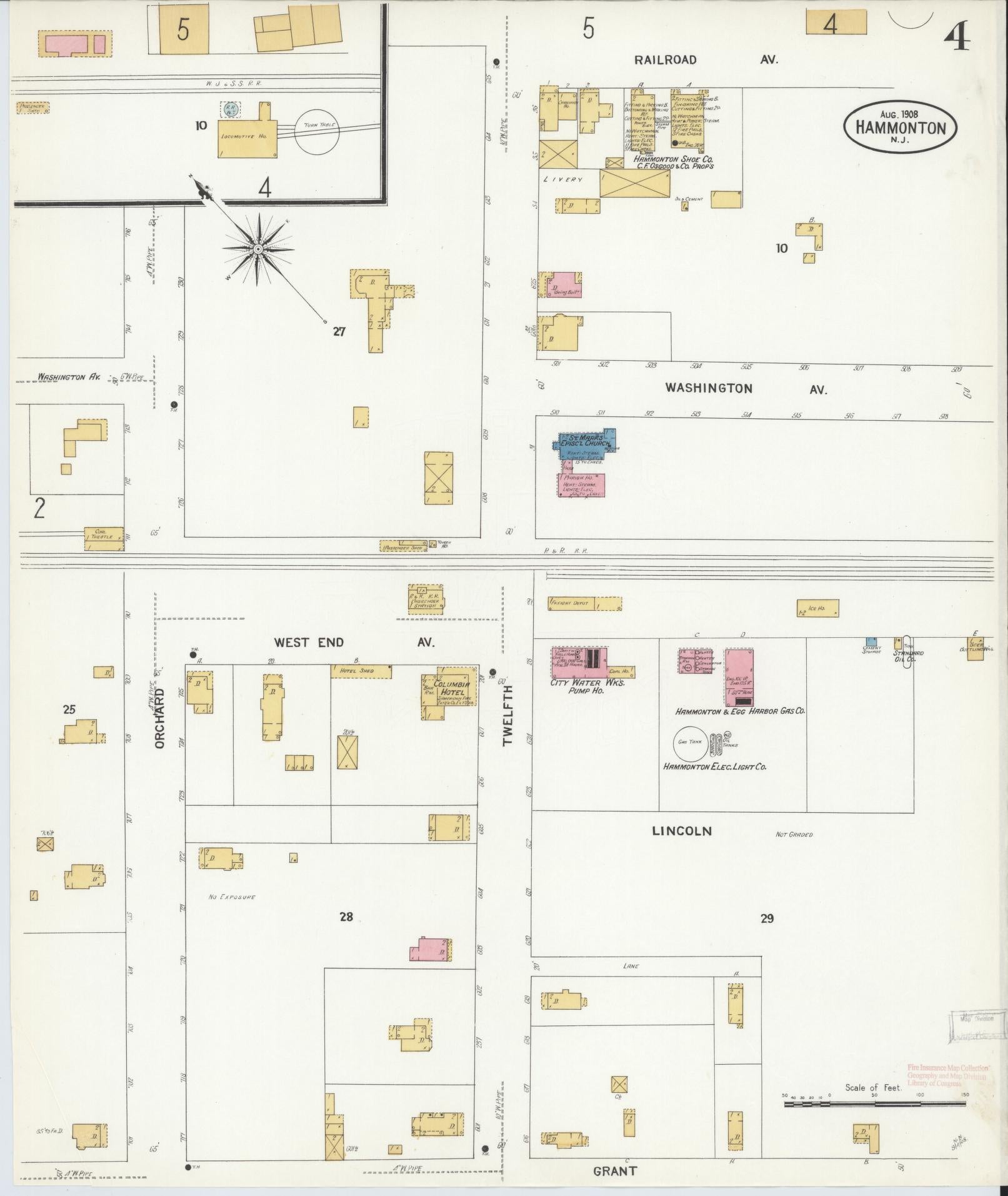 Sanborn Fire Insurance Map from Hammonton, Atlantic County, New Jersey (1908), Sheet #0004 - Historic Sanborn Fire Insurance Map Print, vintage old map wall art, antique decor, genealogy gift, New Jersey New Jersey map