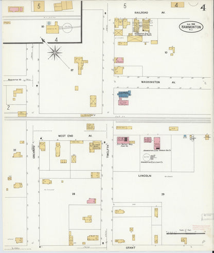 Sanborn Fire Insurance Map from Hammonton, Atlantic County, New Jersey (1908), Sheet #0004 - Historic Sanborn Fire Insurance Map Print, vintage old map wall art, antique decor, genealogy gift, New Jersey New Jersey map