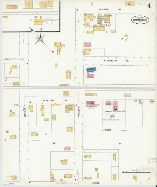 Sanborn Fire Insurance Map from Hammonton, Atlantic County, New Jersey (1908), Sheet #0004 - Historic Sanborn Fire Insurance Map Print, vintage old map wall art, antique decor, genealogy gift, New Jersey New Jersey map