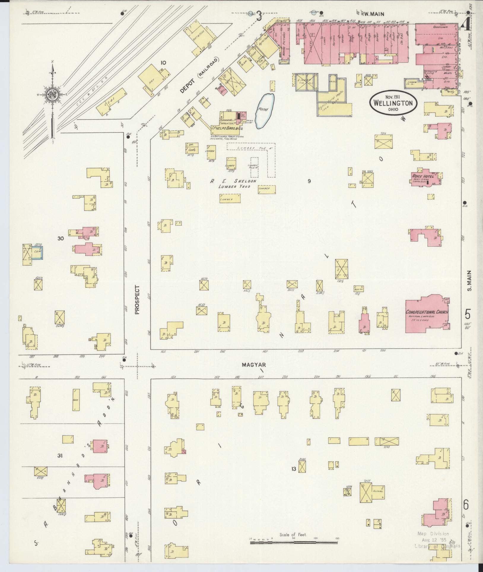 Sanborn Fire Insurance Map from Wellington, Lorain County, Ohio (1911), Sheet #0004 - Complete Map Set gallery image, historic Sanborn map, vintage wall art, Ohio Ohio