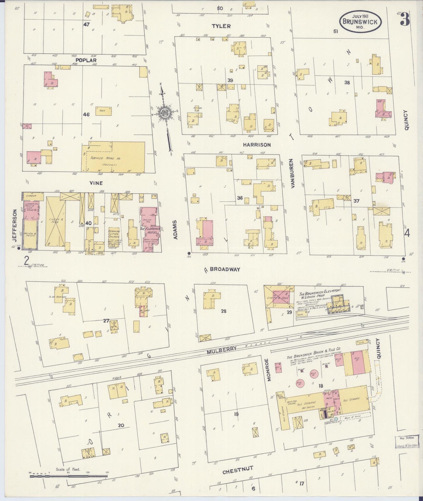 Sanborn Fire Insurance Map from Brunswick, Chariton County, Missouri (1911), Sheet #0003 - Historic Sanborn Fire Insurance Map Print, vintage old map wall art, antique decor, genealogy gift, Missouri Missouri map