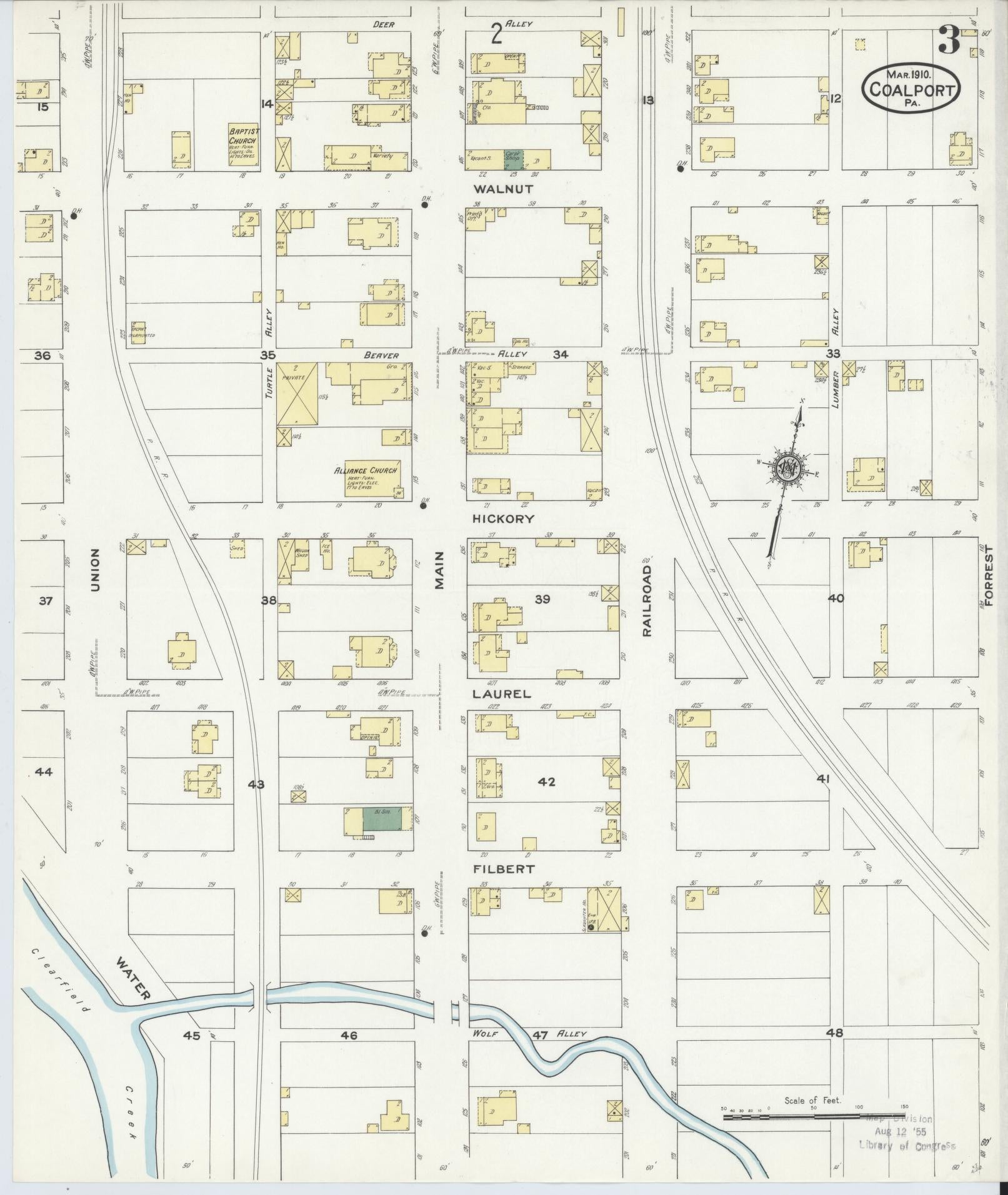 Sanborn Fire Insurance Map from Coalport, Clearfield County, Pennsylvania (1910), Sheet #0003 - Historic Sanborn Fire Insurance Map Print, vintage old map wall art, antique decor, genealogy gift, Pennsylvania Pennsylvania map