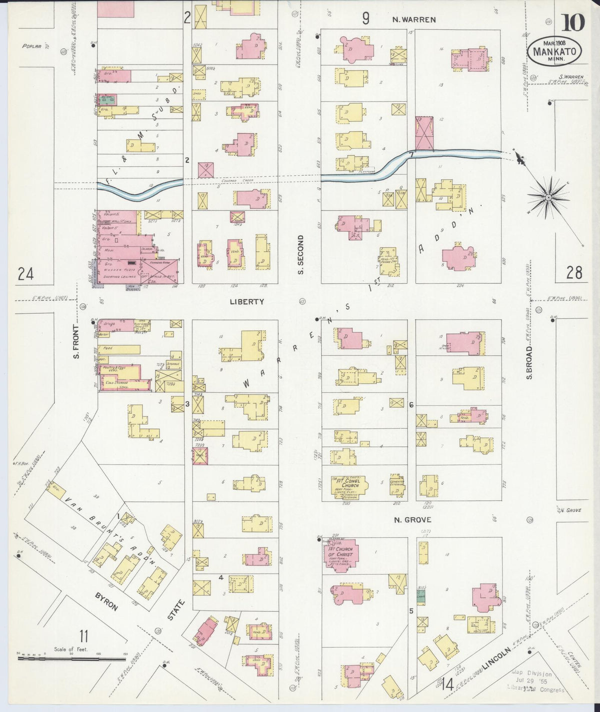 Sanborn Fire Insurance Map from Mankato, Blue Earth County, Minnesota (1908), Sheet #0010 - Historic Sanborn Fire Insurance Map Print, vintage old map wall art, antique decor, genealogy gift, Minnesota Minnesota map