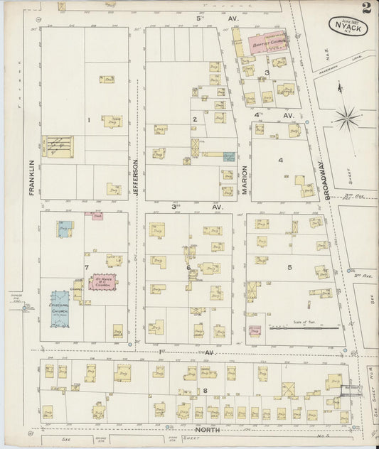 Sanborn Fire Insurance Map from Nyack, Rockland County, New York (1887), Sheet #0002 - Historic Sanborn Fire Insurance Map Print, vintage old map wall art, antique decor, genealogy gift, New York New York map