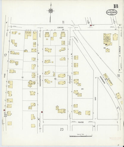 Sanborn Fire Insurance Map from Gardner, Worcester County, Massachusetts (1914), Sheet #0018 - Historic Sanborn Fire Insurance Map Print, vintage old map wall art, antique decor, genealogy gift, Massachusetts Massachusetts map
