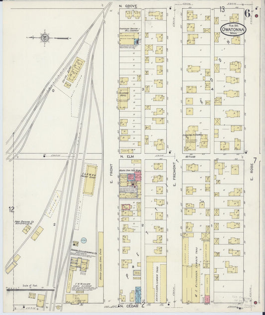 Sanborn Fire Insurance Map from Owatonna, Steele County, Minnesota (1915), Sheet #0006 - Historic Sanborn Fire Insurance Map Print, vintage old map wall art, antique decor, genealogy gift, Minnesota Minnesota map