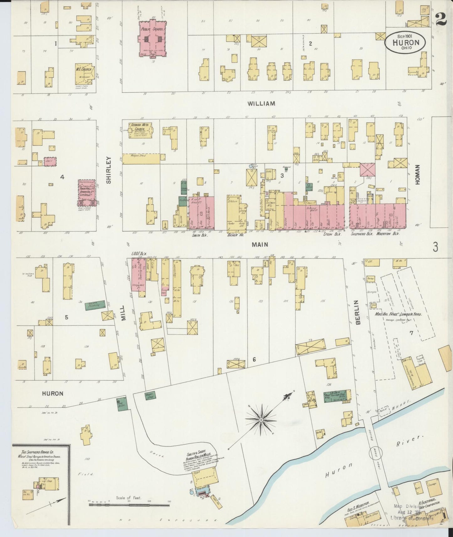 Sanborn Fire Insurance Map from Huron, Erie County, Ohio (1901), Sheet #0002 - Historic Sanborn Fire Insurance Map Print, vintage old map wall art, antique decor, genealogy gift, Ohio Ohio map