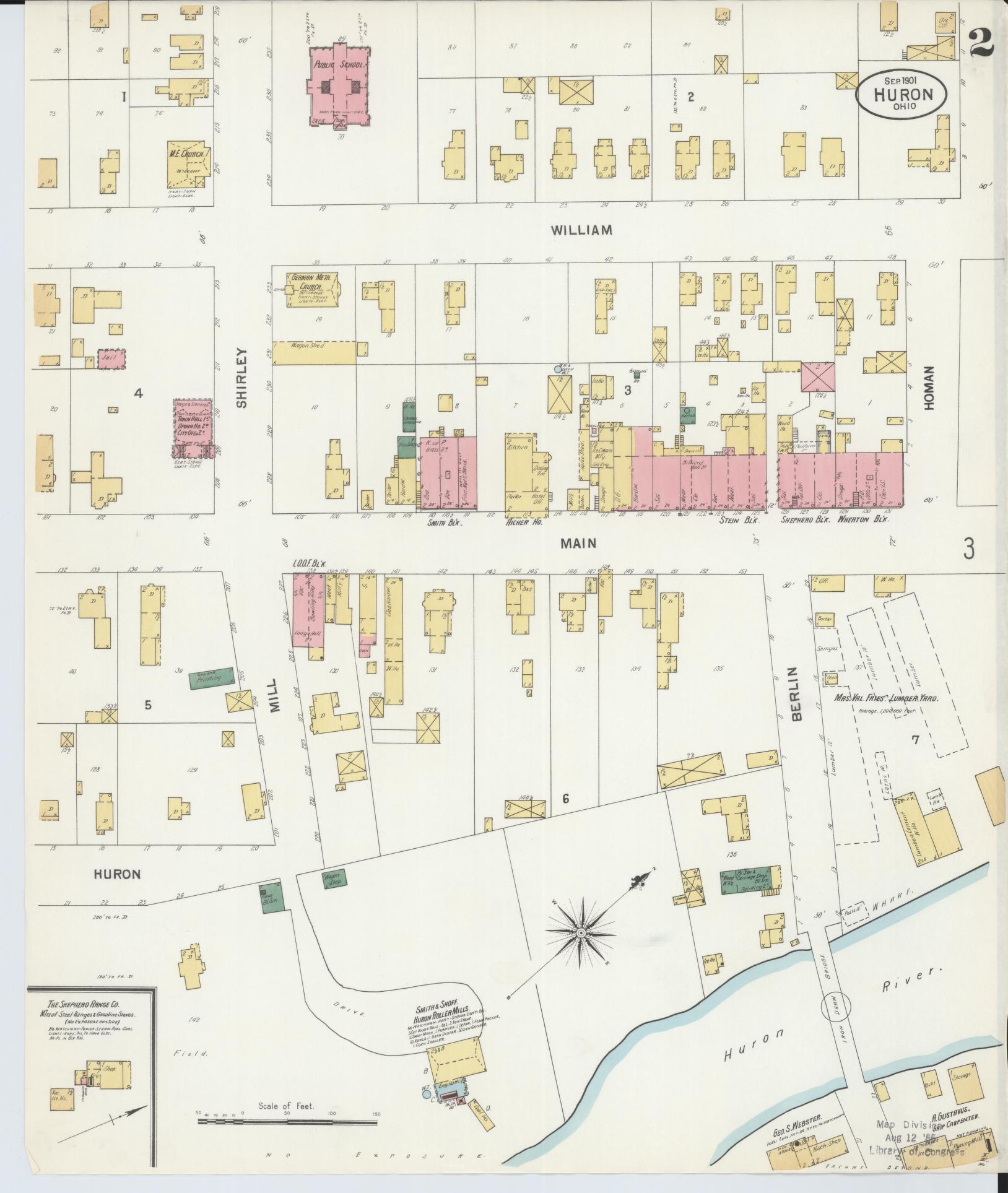 Sanborn Fire Insurance Map from Huron, Erie County, Ohio (1901), Sheet #0002 - Historic Sanborn Fire Insurance Map Print, vintage old map wall art, antique decor, genealogy gift, Ohio Ohio map