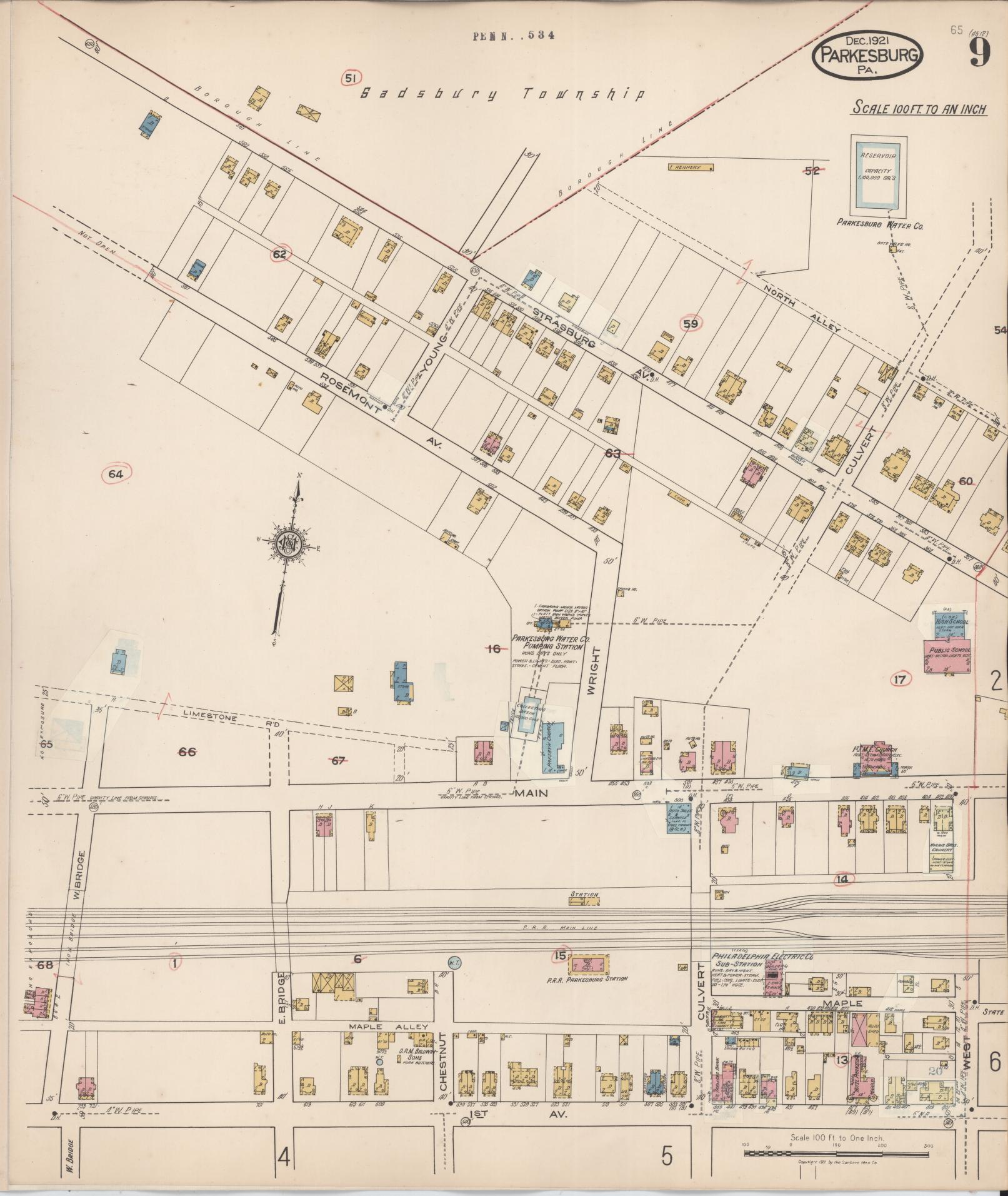 Sanborn Fire Insurance Map from Parkesburg, Chester County, Pennsylvania (1934), Sheet #0009 - Complete Map Set gallery image, historic Sanborn map, vintage wall art, Pennsylvania Pennsylvania