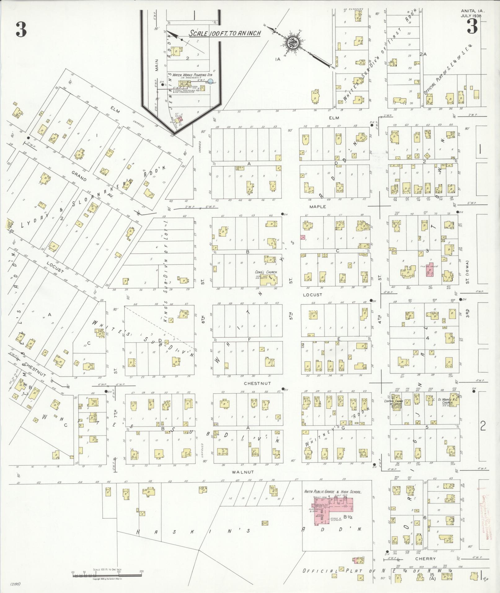 Sanborn Fire Insurance Map from Anita, Cass County, Iowa (1938), Sheet #0003 - Historic Sanborn Fire Insurance Map Print, vintage old map wall art
