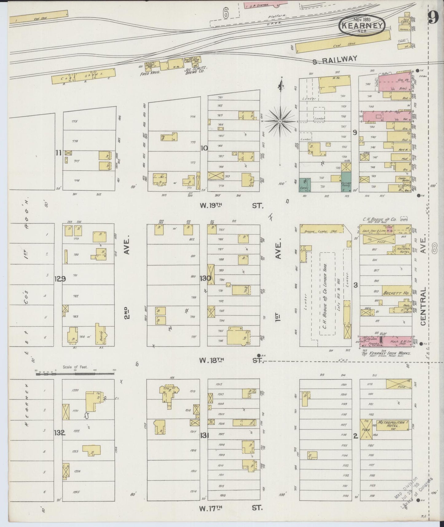 Sanborn Fire Insurance Map from Kearney, Buffalo County, Nebraska (1893), Sheet #0009 - Historic Sanborn Fire Insurance Map Print, vintage old map wall art, antique decor, genealogy gift, Nebraska Nebraska map