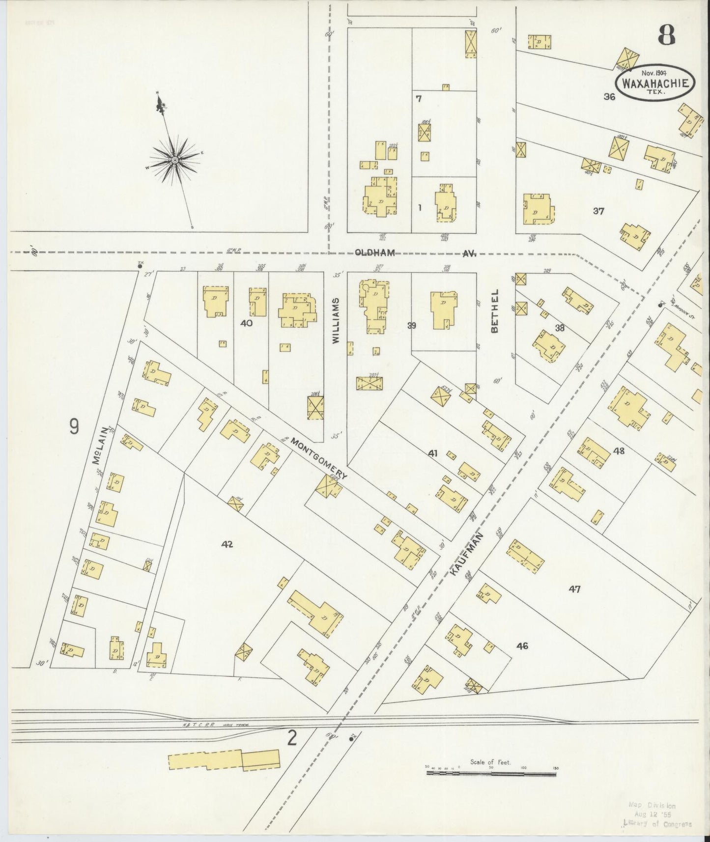 Sanborn Fire Insurance Map from Waxahachie, Ellis County, Texas (1904), Sheet #0008 - Complete Map Set gallery image, historic Sanborn map, vintage wall art, Texas Texas