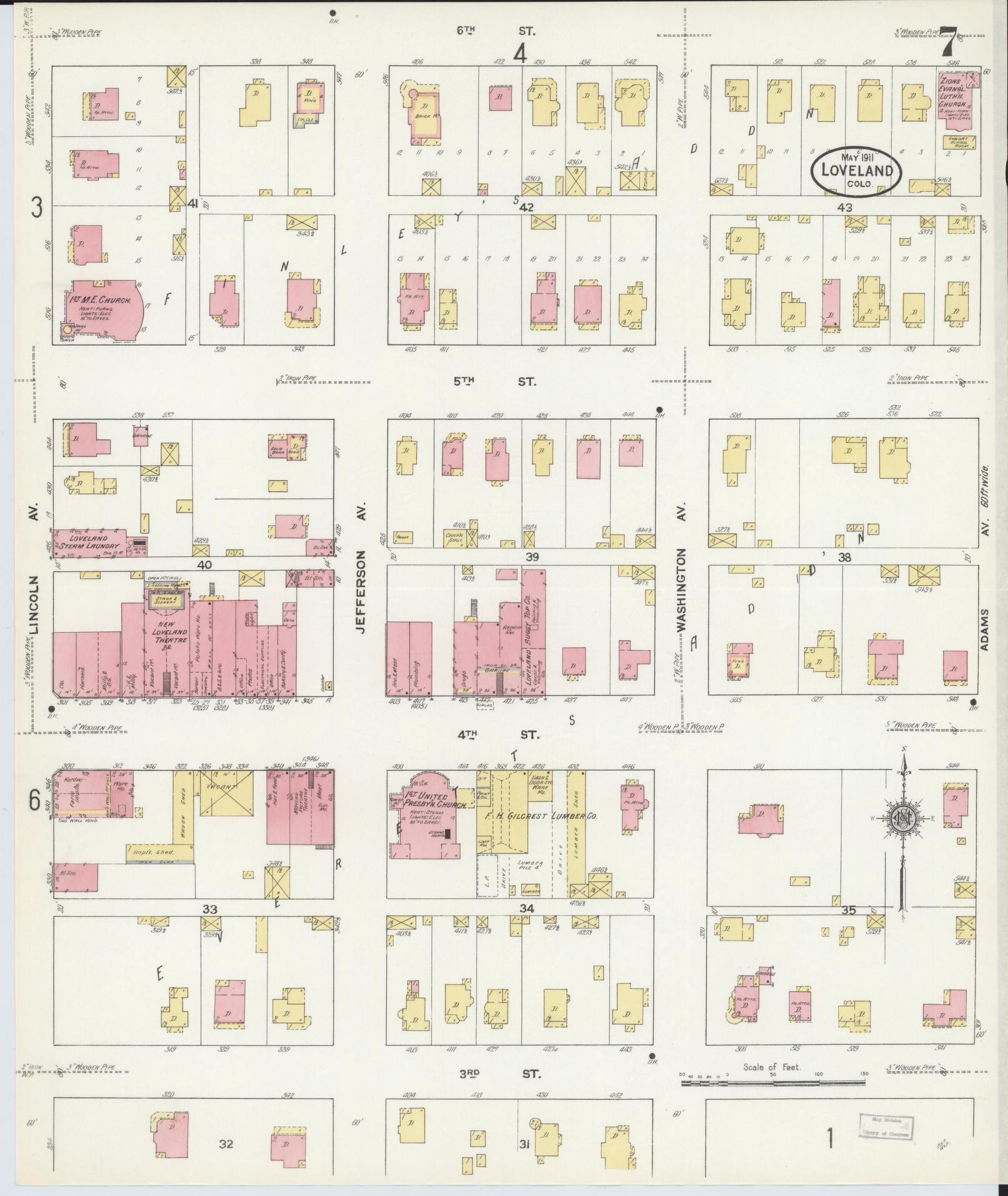 Sanborn Fire Insurance Map from Loveland, Larimer County, Colorado (1911), Sheet #0007 - Historic Sanborn Fire Insurance Map Print, vintage old map wall art, antique decor, genealogy gift, Colorado Colorado map
