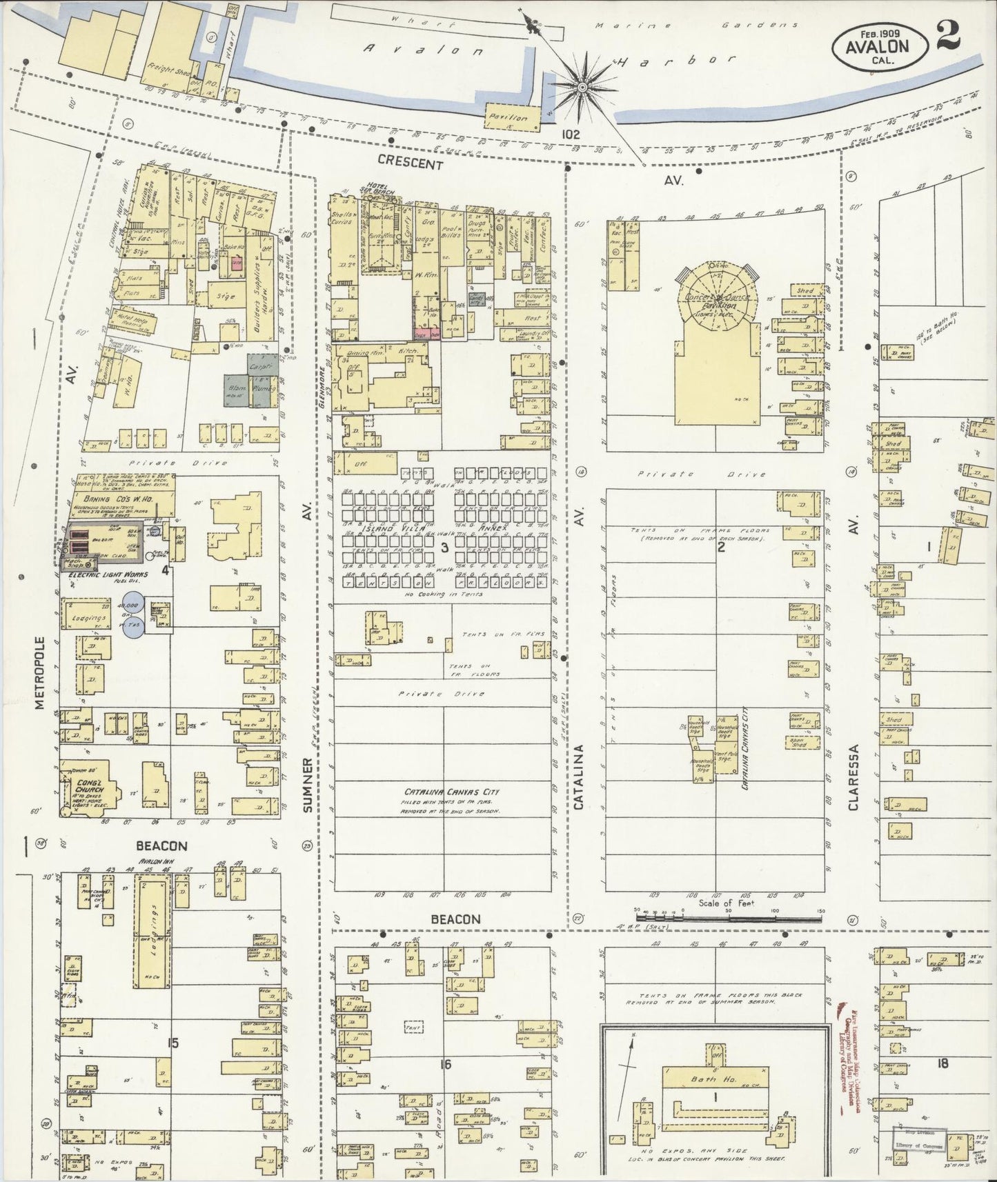 Sanborn Fire Insurance Map from Avalon, Los Angeles County, California (1909), Sheet #0002 - Historic Sanborn Fire Insurance Map Print, vintage old map wall art, antique decor, genealogy gift, California California map