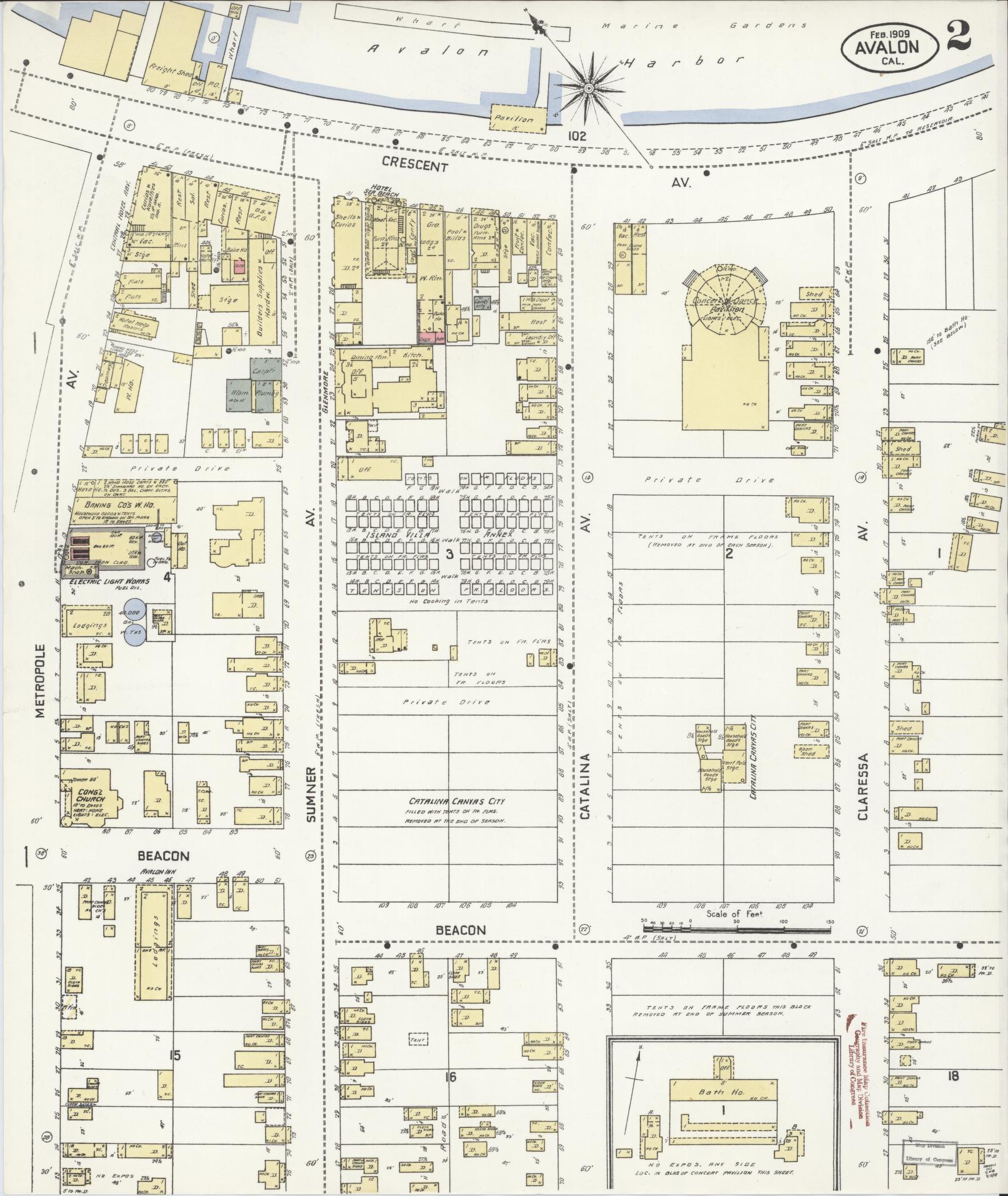 Sanborn Fire Insurance Map from Avalon, Los Angeles County, California (1909), Sheet #0002 - Historic Sanborn Fire Insurance Map Print, vintage old map wall art, antique decor, genealogy gift, California California map