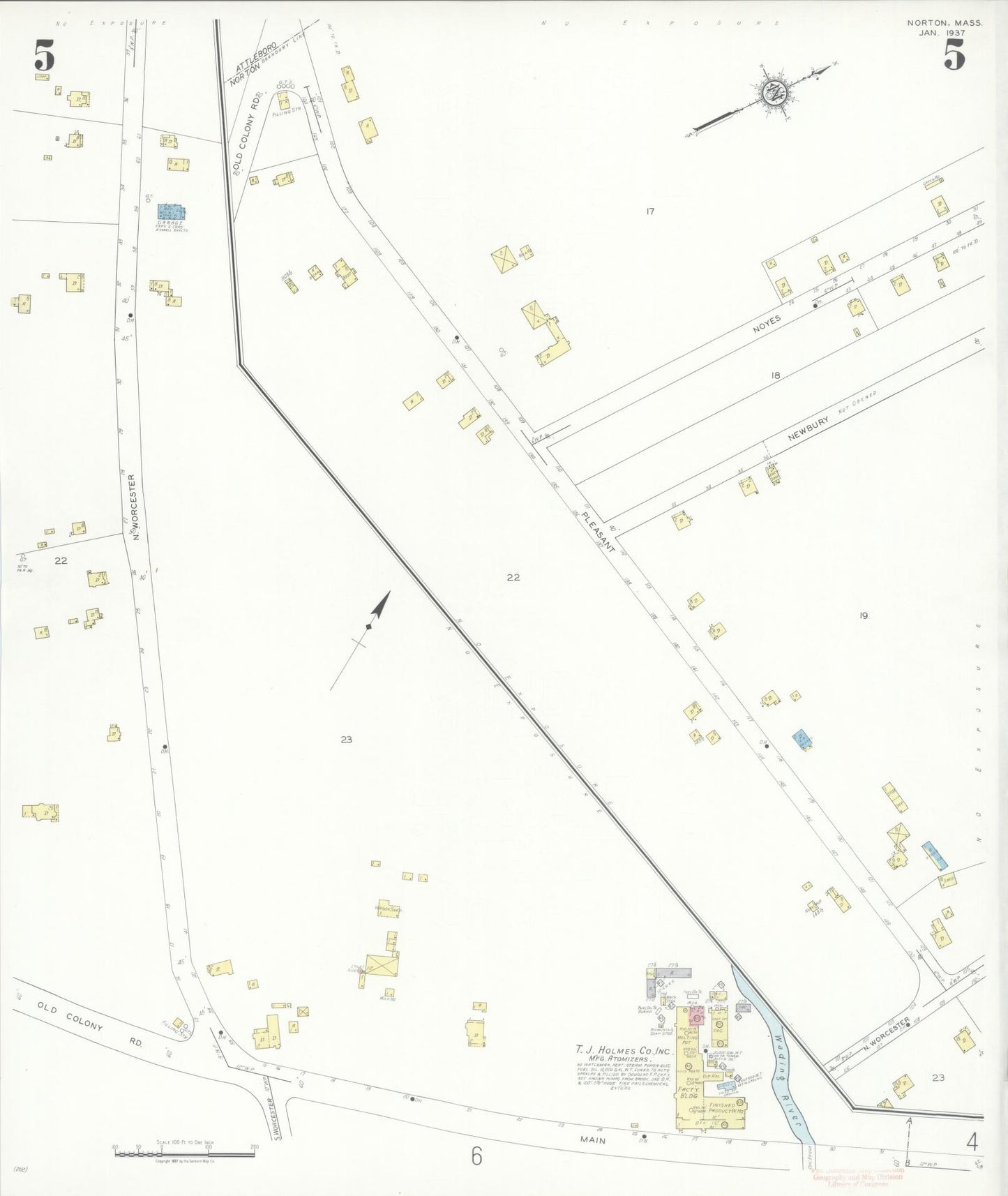 Sanborn Fire Insurance Map from Norton, Bristol County, Massachusetts (1937), Sheet #0005 - Complete Map Set gallery image, historic Sanborn map, vintage wall art, Massachusetts Massachusetts