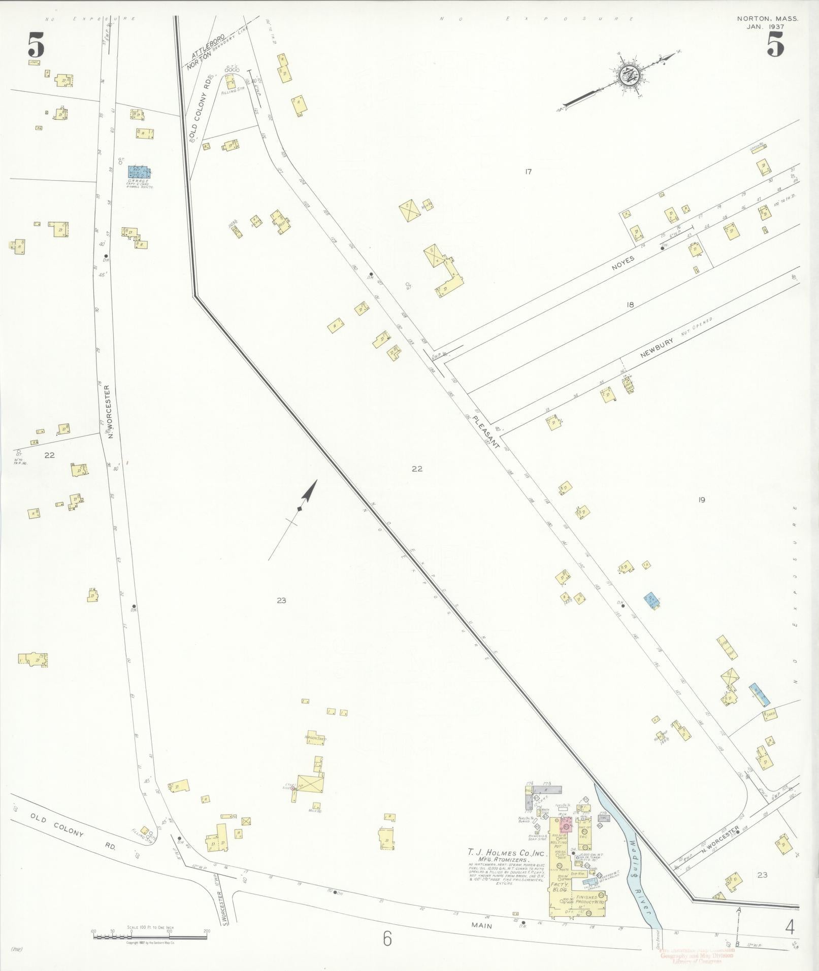 Sanborn Fire Insurance Map from Norton, Bristol County, Massachusetts (1937), Sheet #0005 - Complete Map Set gallery image, historic Sanborn map, vintage wall art, Massachusetts Massachusetts