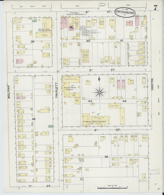 Sanborn Fire Insurance Map from Owensboro, Daviess County, Kentucky (1890), Sheet #0007 - Historic Sanborn Fire Insurance Map Print, vintage old map wall art, antique decor, genealogy gift, Kentucky Kentucky map