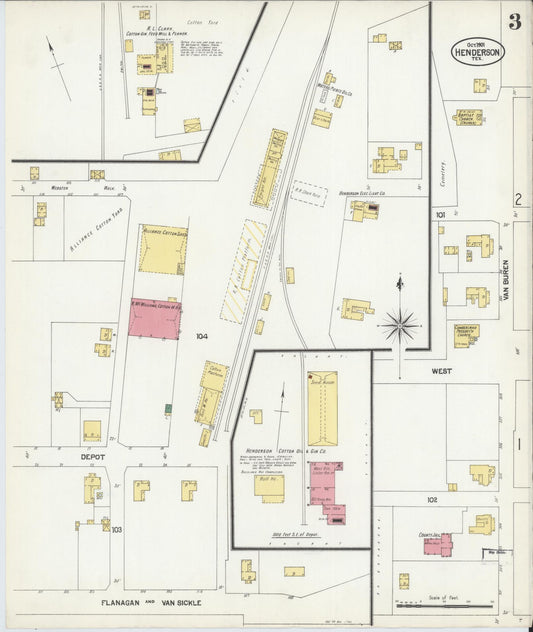 Sanborn Fire Insurance Map from Henderson, Rusk County, Texas (1901), Sheet #0003 - Historic Sanborn Fire Insurance Map Print, vintage old map wall art, antique decor, genealogy gift, Texas Texas map