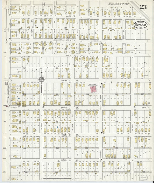 Sanborn Fire Insurance Map from Elwood, Madison County, Indiana (1916), Sheet #0023 - Historic Sanborn Fire Insurance Map Print, vintage old map wall art, antique decor, genealogy gift, Indiana Indiana map