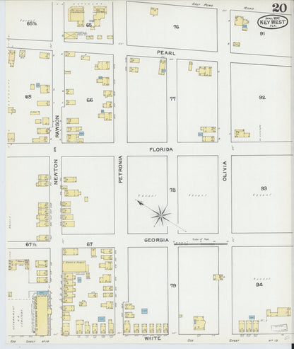 Sanborn Fire Insurance Map from Key West, Monroe County, Florida (1892), Sheet #0020 - Complete Map Set gallery image, historic Sanborn map, vintage wall art, Florida Florida
