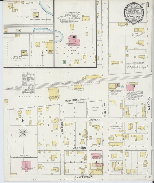 Sanborn Fire Insurance Map from Marion, Williamson County, Illinois (1894), Sheet #0001 - Historic Sanborn Fire Insurance Map Print, vintage old map wall art, antique decor, genealogy gift, Illinois Illinois map